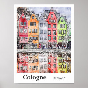 Keulen Duitsland Travel Waterverf Sketch Poster