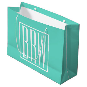 Keurig Modern 3 Initiaal Monogram Wit Op Aqua Groot Cadeauzakje