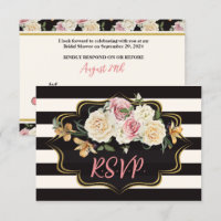 Keurig zwart, ivoorkleurige strepen, bloemen RSVP-