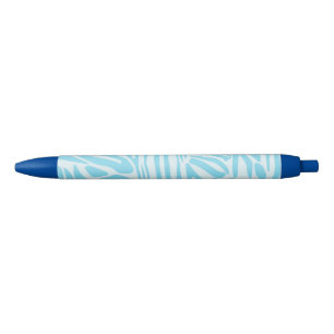 Keurige blauwe en witte zebraprint zwarte inkt pen