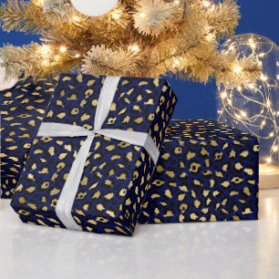 Keurige Blauwe Luipaardprint Glam Dierenpatroon Cadeaupapier
