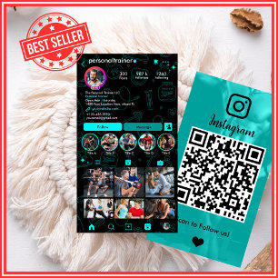 Keurige Blauwe & Zwarte Personal Trainer Instagram Visitekaartje