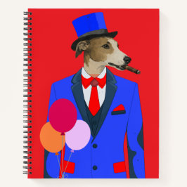Keurige Greyhound-hond in blauwe pak notitieboek