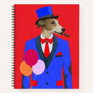 Keurige Greyhound-hond in blauwe pak notitieboek