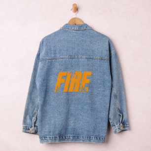 Keurige oranje Vlam Typography Denim Jas Jacket