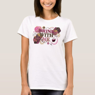 Keurige Roze DRINK WITH ME Artistiek Motief T-shirt
