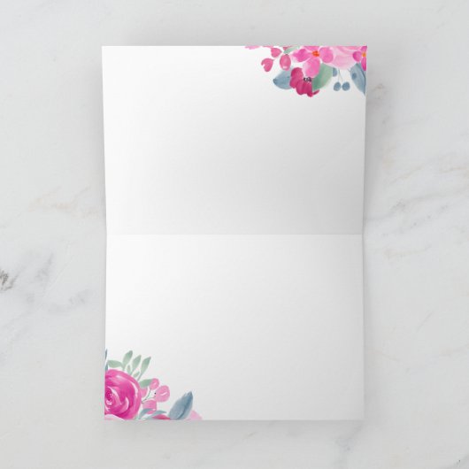 Keurige roze pruim bloemige waterverf bruiloftsdou bedankkaart (Binnen)