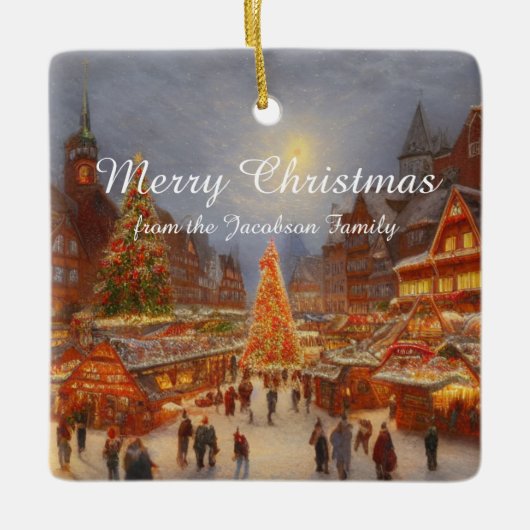 Keusch Nostalgische Duitse kerstmarkt - Greetings Keramisch Ornament (Voorkant)