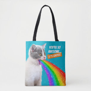 Keuten spuugt regenboog op draagtas