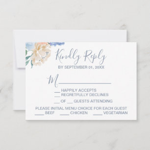 Keuze RSVP-kaart voor usty Blue Florals Menu Keuze