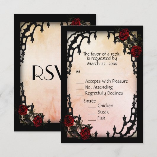 Keuze uit het Red Rose Gothic RSVP Peach Menu (Voorkant / Achterkant)
