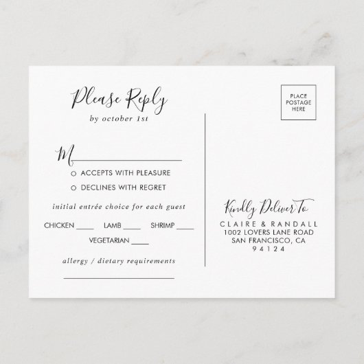 Keuze uit kalligrafie-groen en -wit menu RSVP (Achterkant)