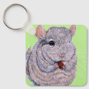 Keuzig Nibbling Chinchilla Painting Sleutelhanger