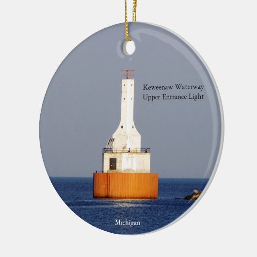 Keweenaw Waterweg Bovenste Ingang Licht 2023 Keramisch Ornament (Links)