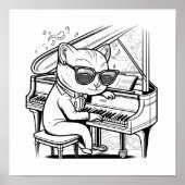 Kewl Jazzy Cat met zonnebrillen die piano spelen Poster (Voorkant)