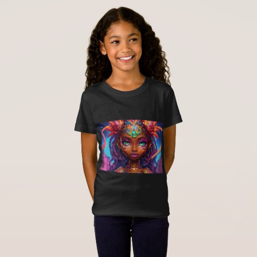 Kewpie's Enchanted Realm: Melanated Dragon-Unicorn T-shirt (Voorkant volledig)