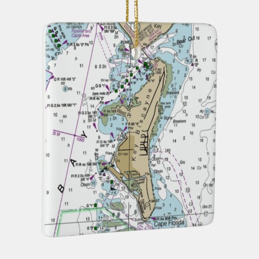 Key Biscayne FL Chart Keramisch Ornament (Rechts)