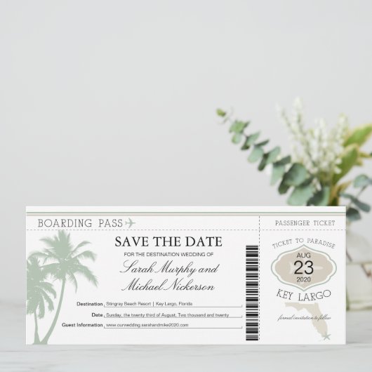 Key Largo Florida Save the Date Boarding Pass (Staand voorkant)