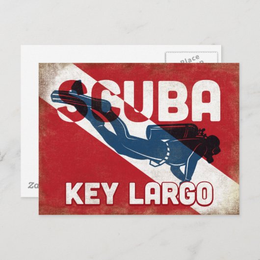 Key Largo Scuba Diver - Blue Retro Briefkaart (Voorkant / Achterkant)