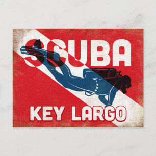 Key Largo Scuba Diver - Blue Retro Briefkaart