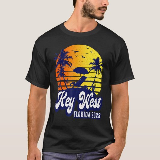 Key West 2023 Florida Sunset Beach Retro T-shirt (Voorkant)