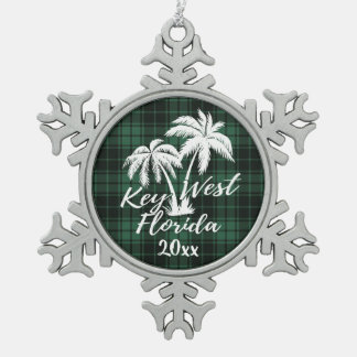 Key West Beach Florida Palm Green Pset Tin Sneeuwvlok Ornament