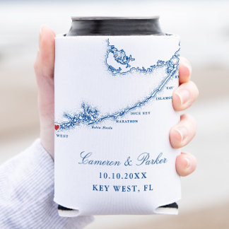 Key West FL Kaart Elegante Navy Blauwe Trouwgunst Blikjeskoeler