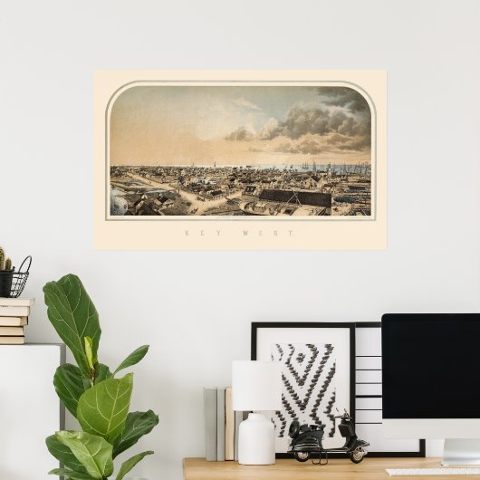 Key West FL Panoramic Map 1855 Poster (Thuiskantoor)