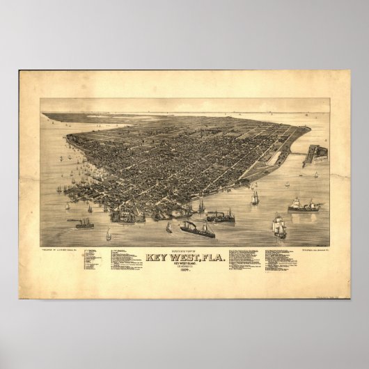 Key West Florida 1884 Panoramic Map Poster (Voorkant)