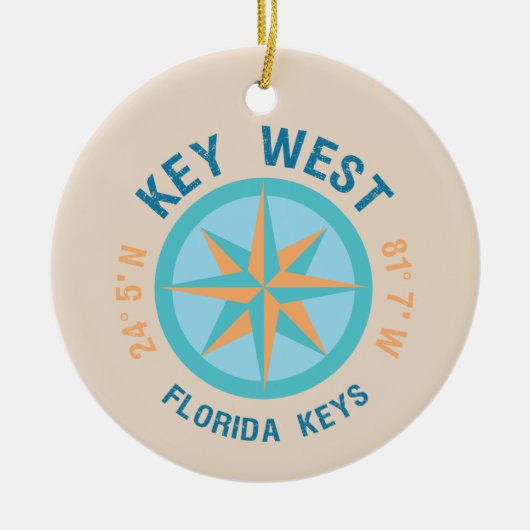 Key West Florida Latitude en Lengtegraad Keramisch Ornament (Voorkant)