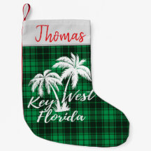 Key West Florida Palm Trees Beach Green Plaid