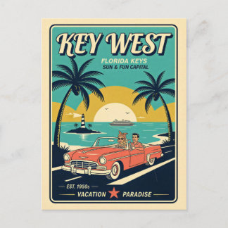 Key West, Florida Retro 1950s Reisstijl Briefkaart
