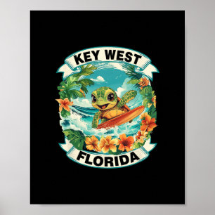Key West Florida Schattige Zeeschildpad Surft Zome Poster