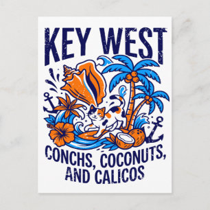 Key West Florida Tropische Kat Sint-Jakobsschelpen Briefkaart