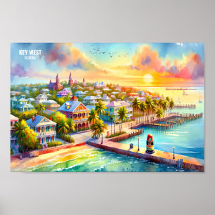 Key West Florida USA Travel Places waterverf Poster