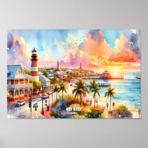Key West Florida USA Travel Places waterverf Poster