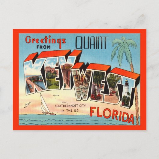 Key West Florida Vintage Travel Briefkaart (Voorkant)
