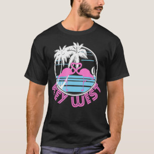 Key West Roze Flamingo Hart 80s Retro T-shirt