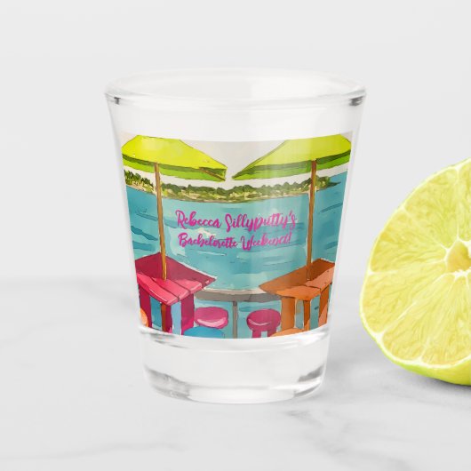 Key West-sfeer vrijgezellenweekend Shot Glas (Voorkant)