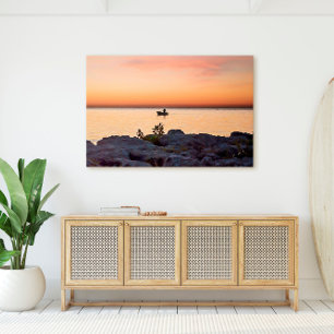 Key West Sunset Boat Rocky Shore Florida Keys Canvas Afdruk