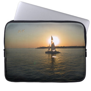 Key West Sunset Sailing met naam of Initialen Laptop Sleeve