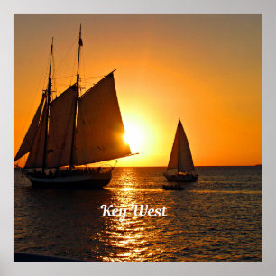 Key West, zonsondergang en zeilboten, Poster