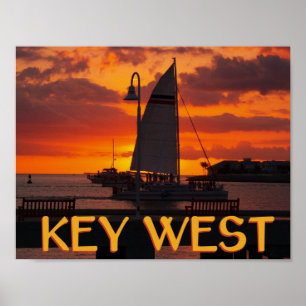 Key West zonsondergang met boten Poster