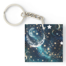Keychain - Icy Blue Celestial Moon