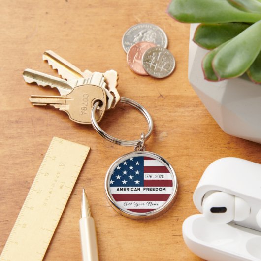 Keychain Patriotic US Flag Custom Text Name (Bureau)