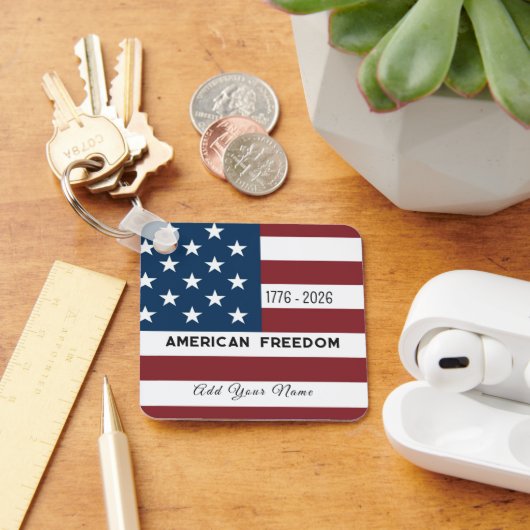 Keychain Patriotic US Flag Custom Text Name (Bureau)