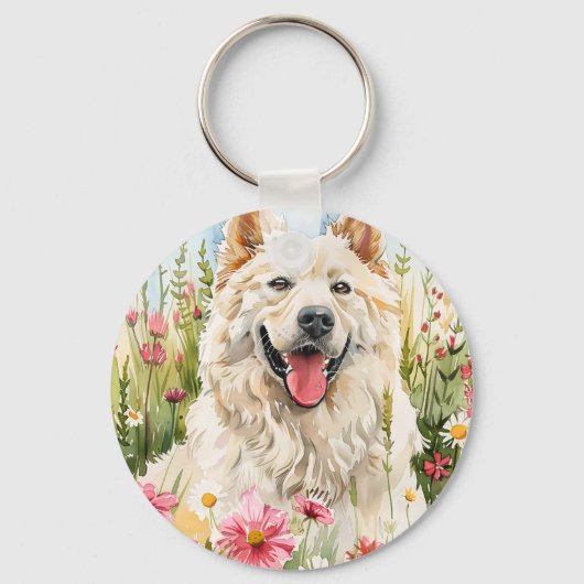 Keychain – Samoyed Watercolor Dog Bag Charm (Voorkant)
