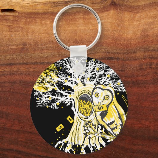 Keychain – Urban Tree Owl & Wealth Surreal Pop-Art (Voorkant)