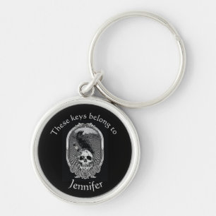 Keys Belong Custom Name Loves Raven Bird Skull Sleutelhanger