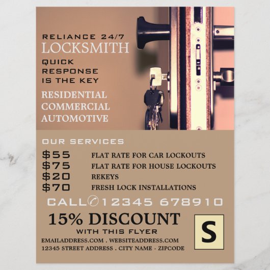 Keys in deur, Locksmith Adverteren Flyer (Voorkant)